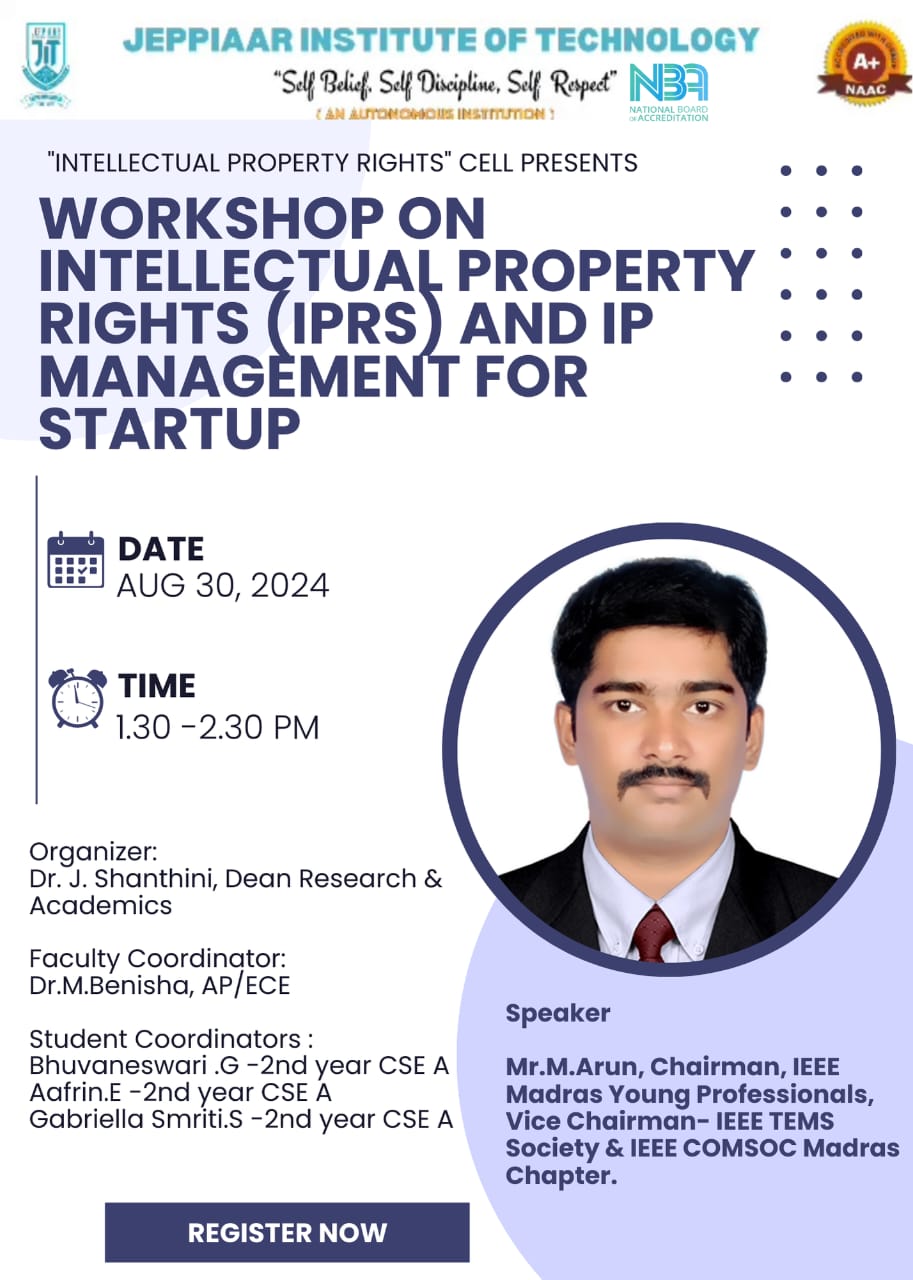 Workshop on Intellectual Property Rights (IPRs) and IP management for startup